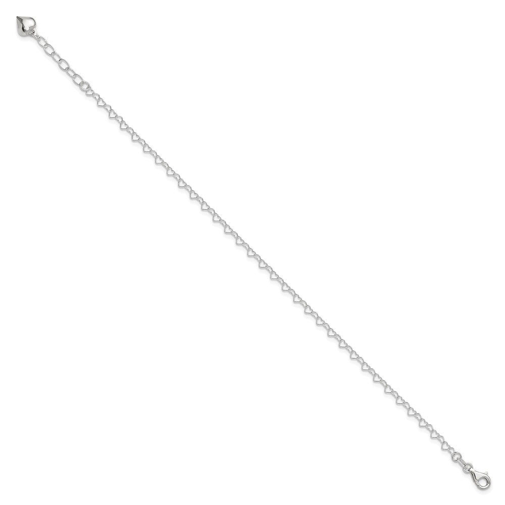 Sterling Silver Polished Puffed Heart 9in Plus 1in ext. Anklet 9 inches