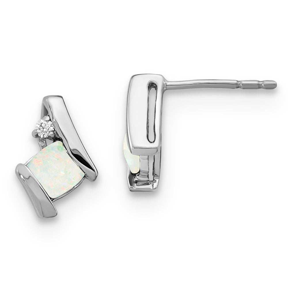 Sterling Silver Created Opal & Diamond Earrings