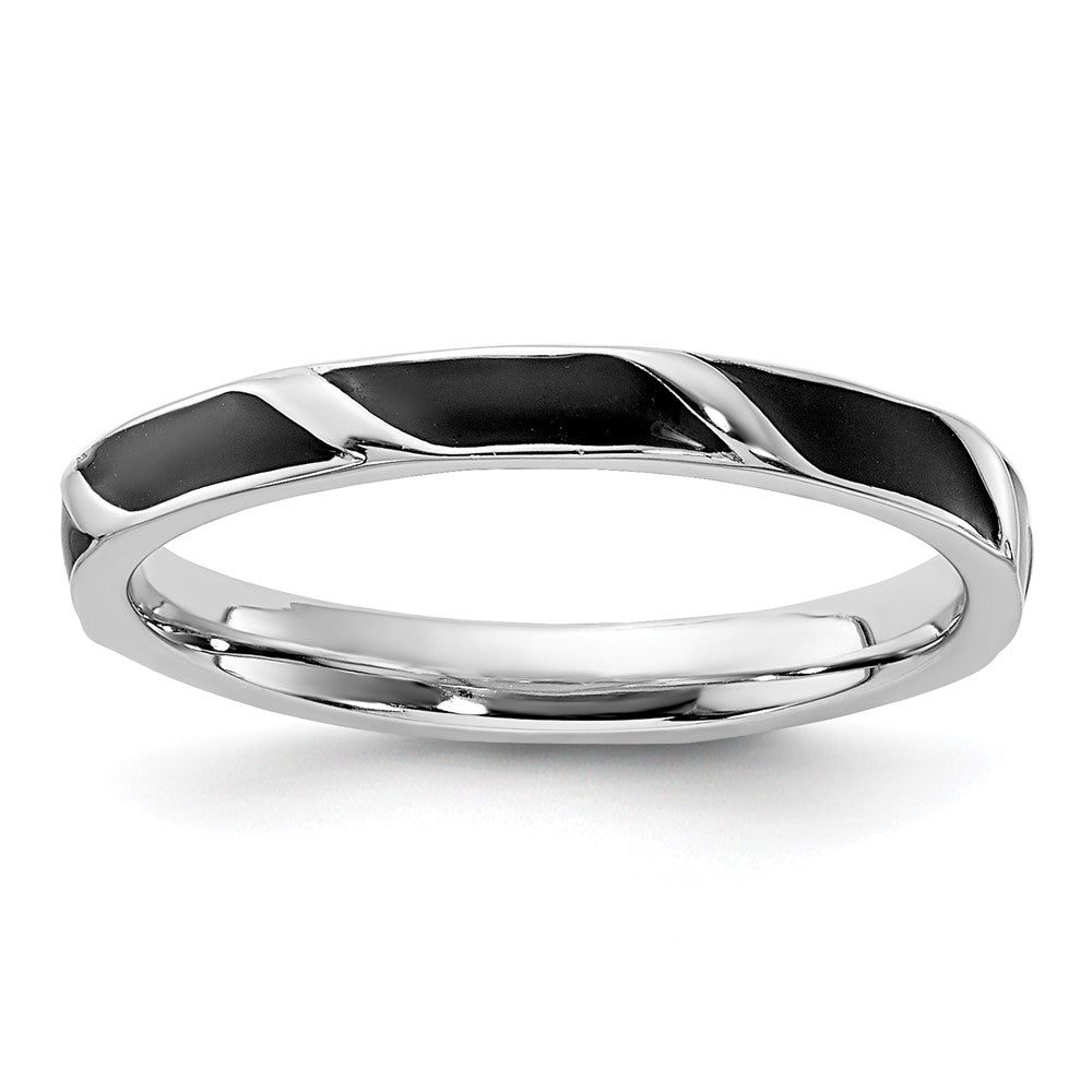 Sterling Silver Stackable Expressions Black Enameled Ring