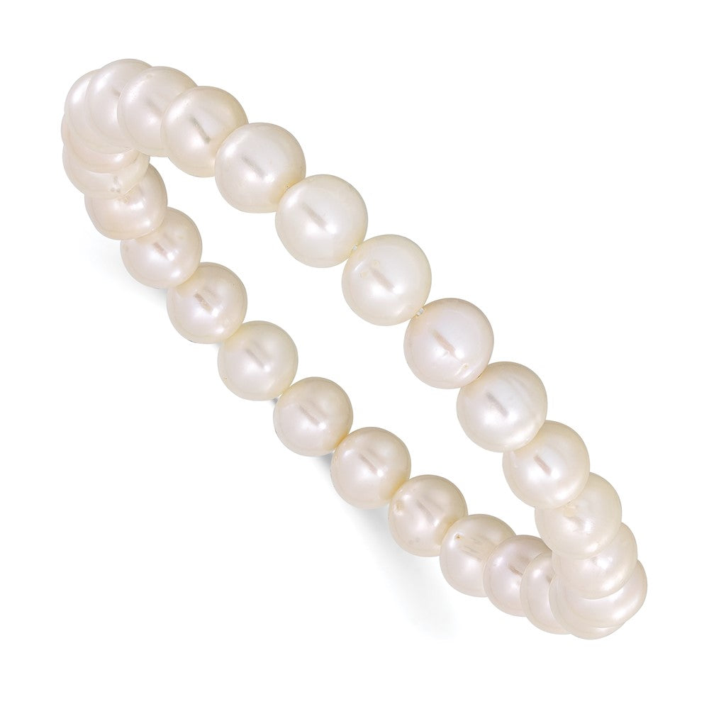 Chisel 8-9mm White Round Freshwater Cultured Pearl 7.25 inch Stretch Bracelet 8 inches