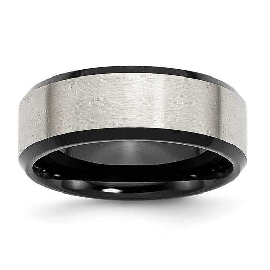 Stainless Steel Polished Black IP w/Brushed Center 8mm Beveled Edge Band Size - 11