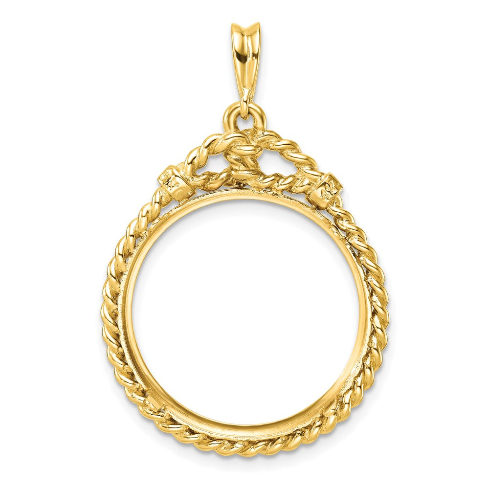 Wideband Distinguished Coin Jewelry 14k Polished Western Rope 21.6mm Prong Coin Bezel Pendant