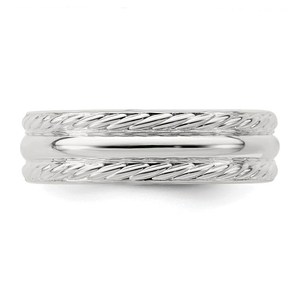 Sterling Silver 6mm Polished Domed Rope Edge Fancy Band Size 7