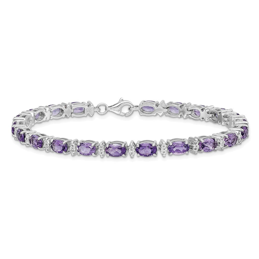 Sterling Silver Rhodium-plated Amethyst & White Topaz Bracelet 7 inches