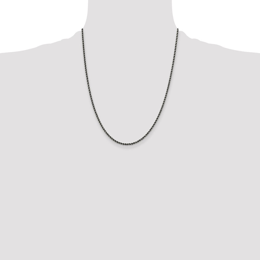 Sterling Silver Ruthenium-plated 2.3mm Rope Chain 22 Inches