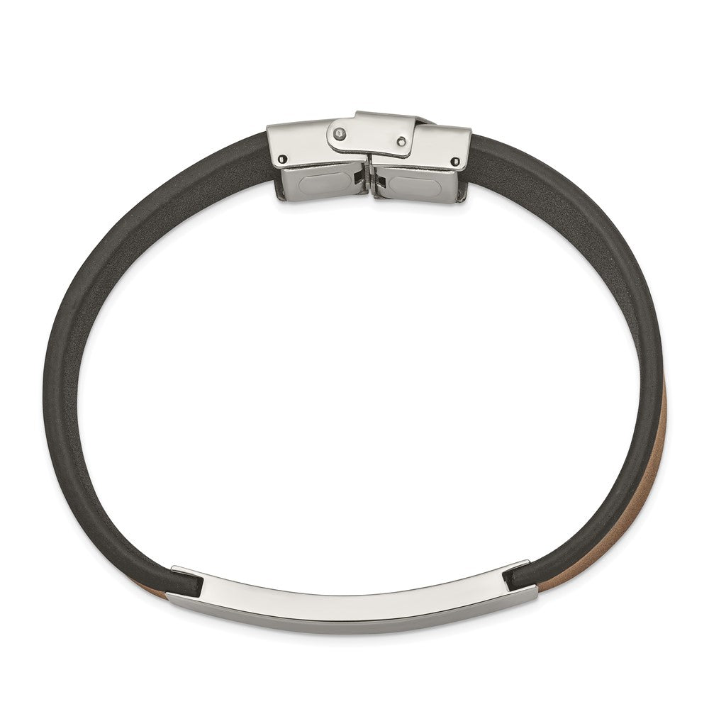 Stainless Steel Polished Brown/Black Leather 8.25in ID Bracelet 8.25 inches
