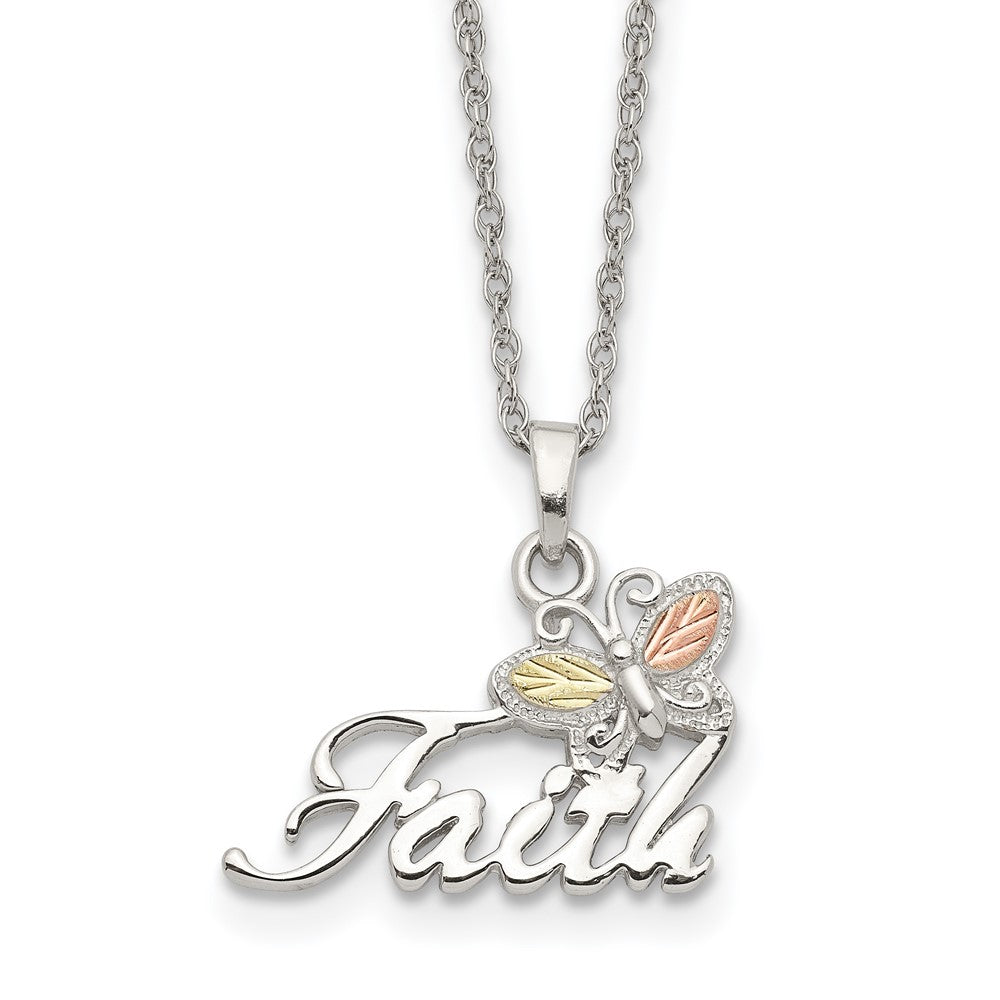 Landstrom's Mt. Rushmore Black Hills Sterling Silver 12K Gold Accents Faith Butterfly 18 inch Spring Ring Clasp Necklace 18 Inches
