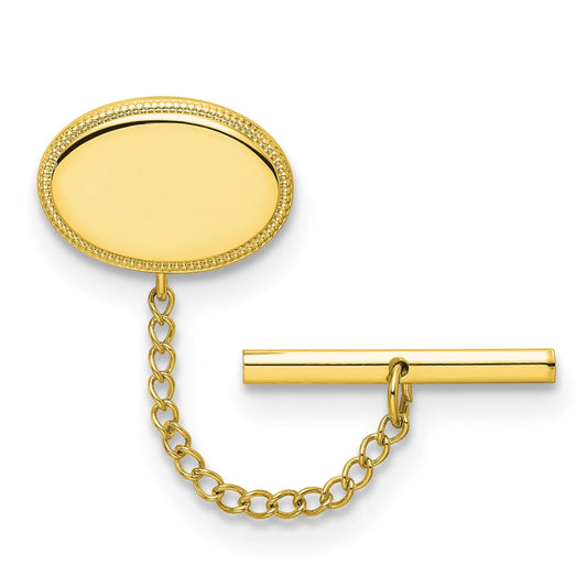 Kelly Waters Gold-plated Oval Beaded Engravable Tie Tac with Safety Chain Q-KW603