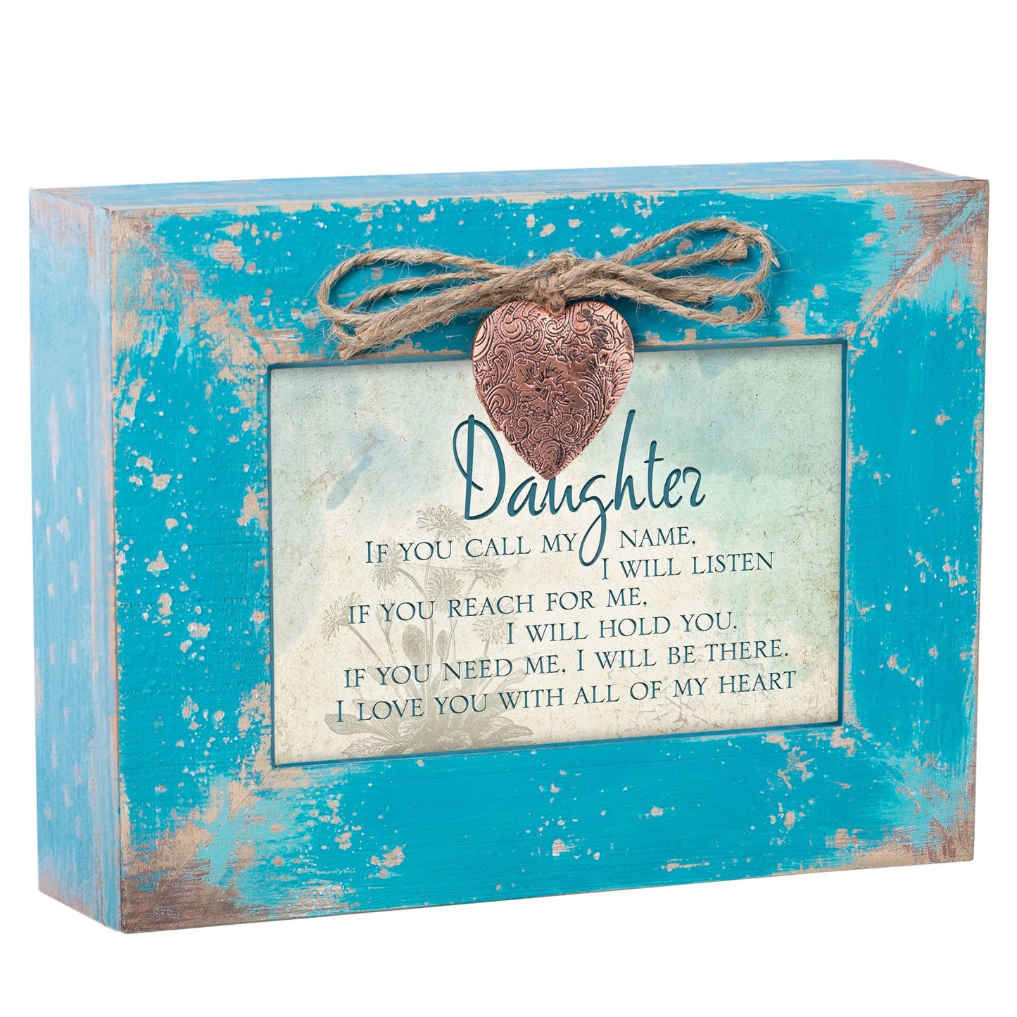 Daughter Love You All My Heart Teal Wood Locket Jewelry Music Box Plays Tune Wonderful World
