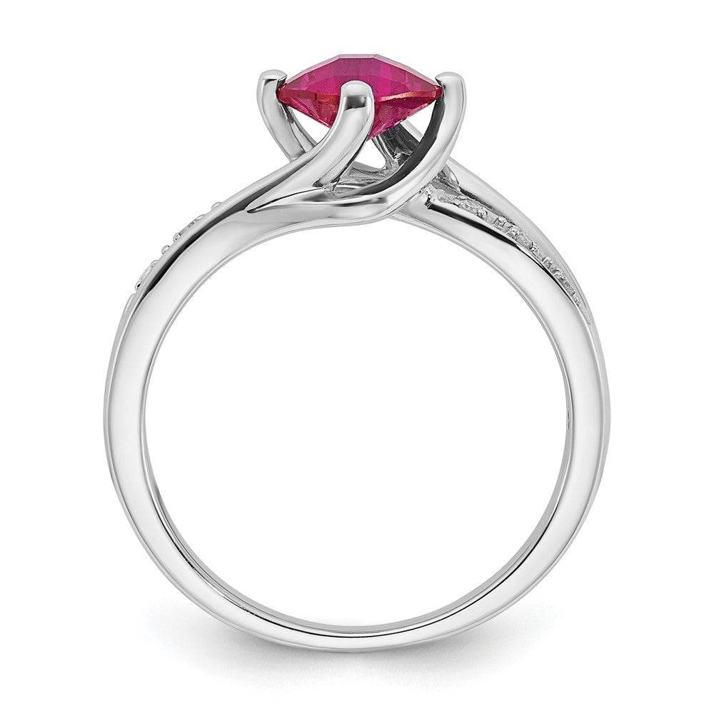 10K White Gold Created Ruby and Diamond Ring