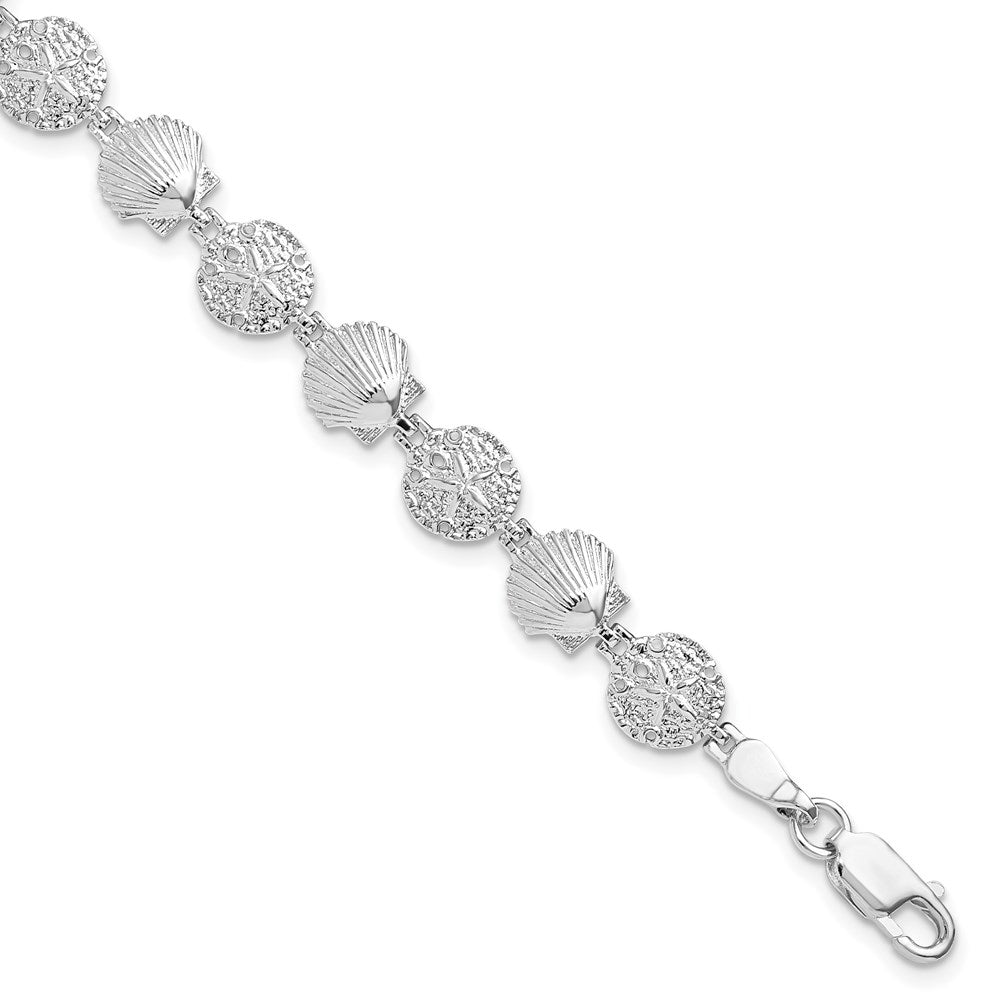 De-Ani Sterling Silver Rhodium-plated Polished Sand Dollar and Shell 7.25 inch Bracelet 7.25 inches
