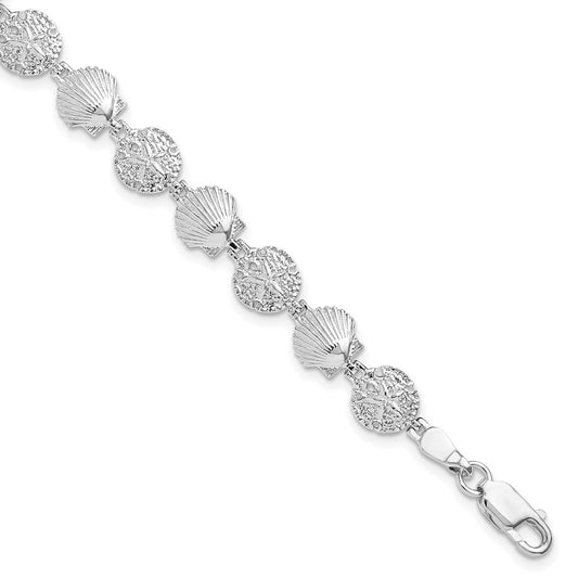 De-Ani Sterling Silver Rhodium-plated Polished Sand Dollar and Shell 7.25 inch Bracelet 7.25 inches
