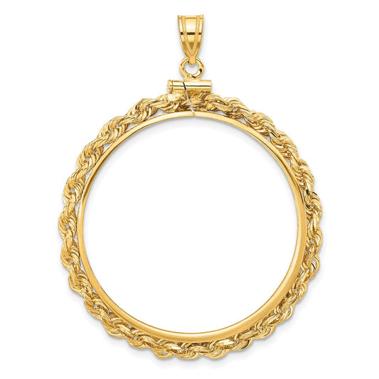 Wideband Distinguished Coin Jewelry 14k Polished Rope 32.7mm x 3.00mm Screw Top Coin Bezel Pendant
