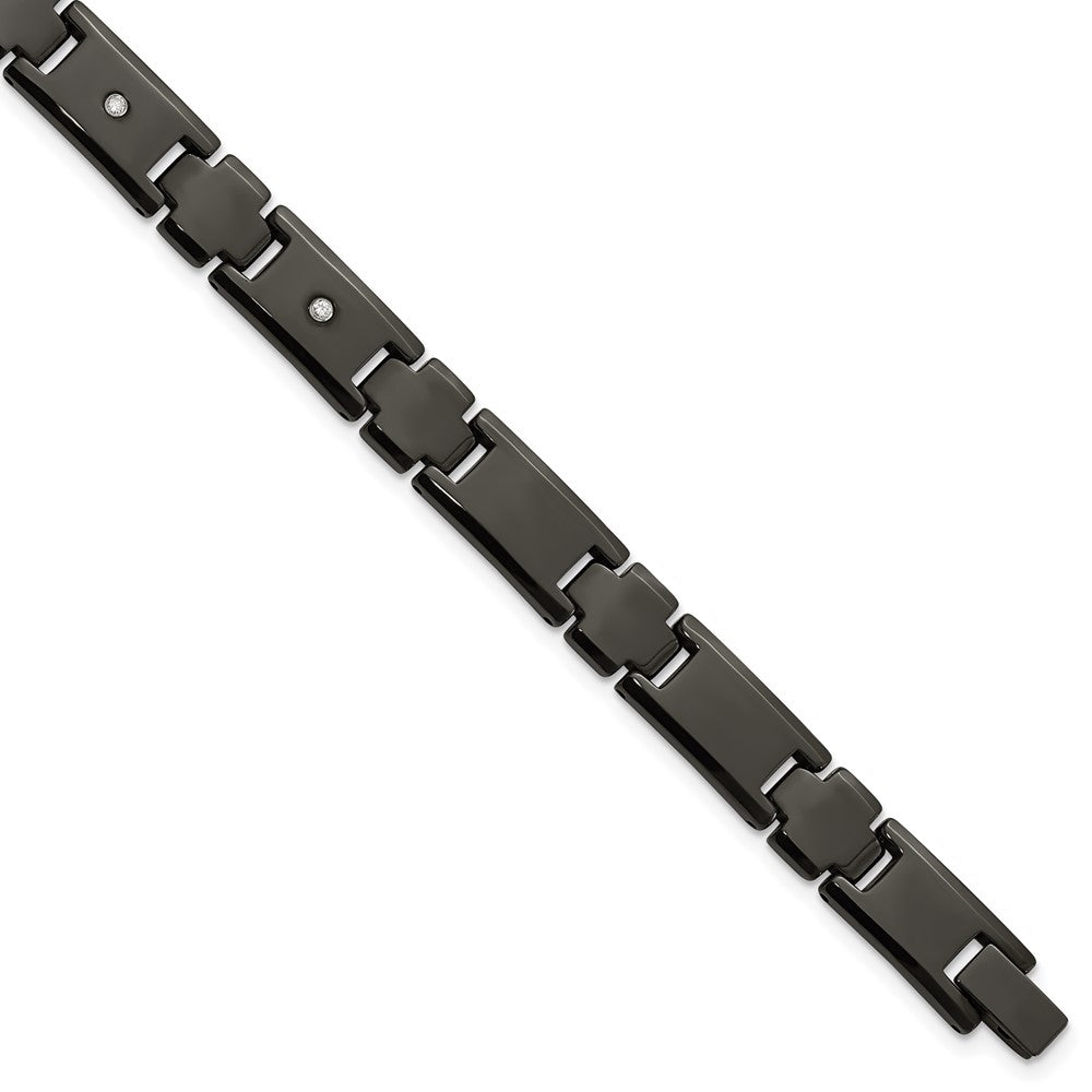 Tungsten Polished Black IP-plated 1/10ct Diamond 9in Bracelet 9 inches