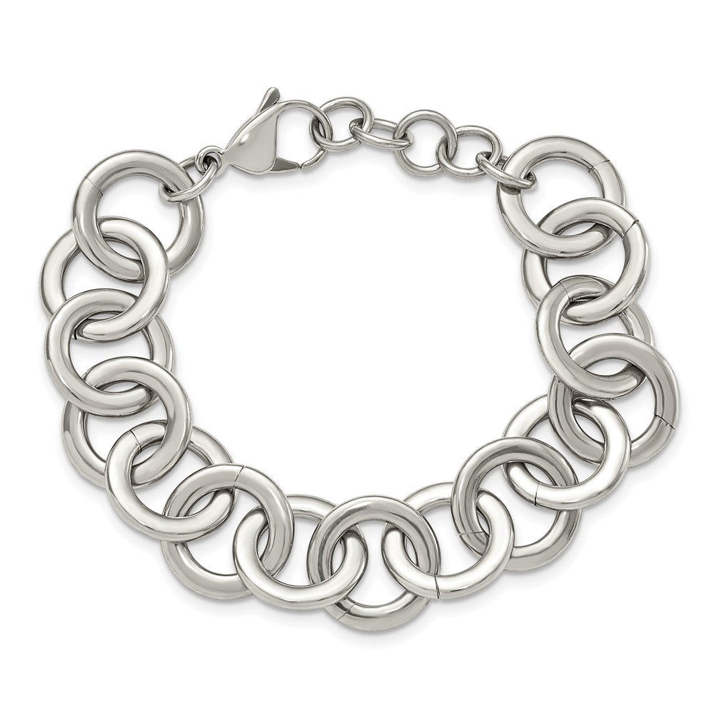 Stainless Steel Polished Circle Link w/1in ext. 7.5in Bracelet