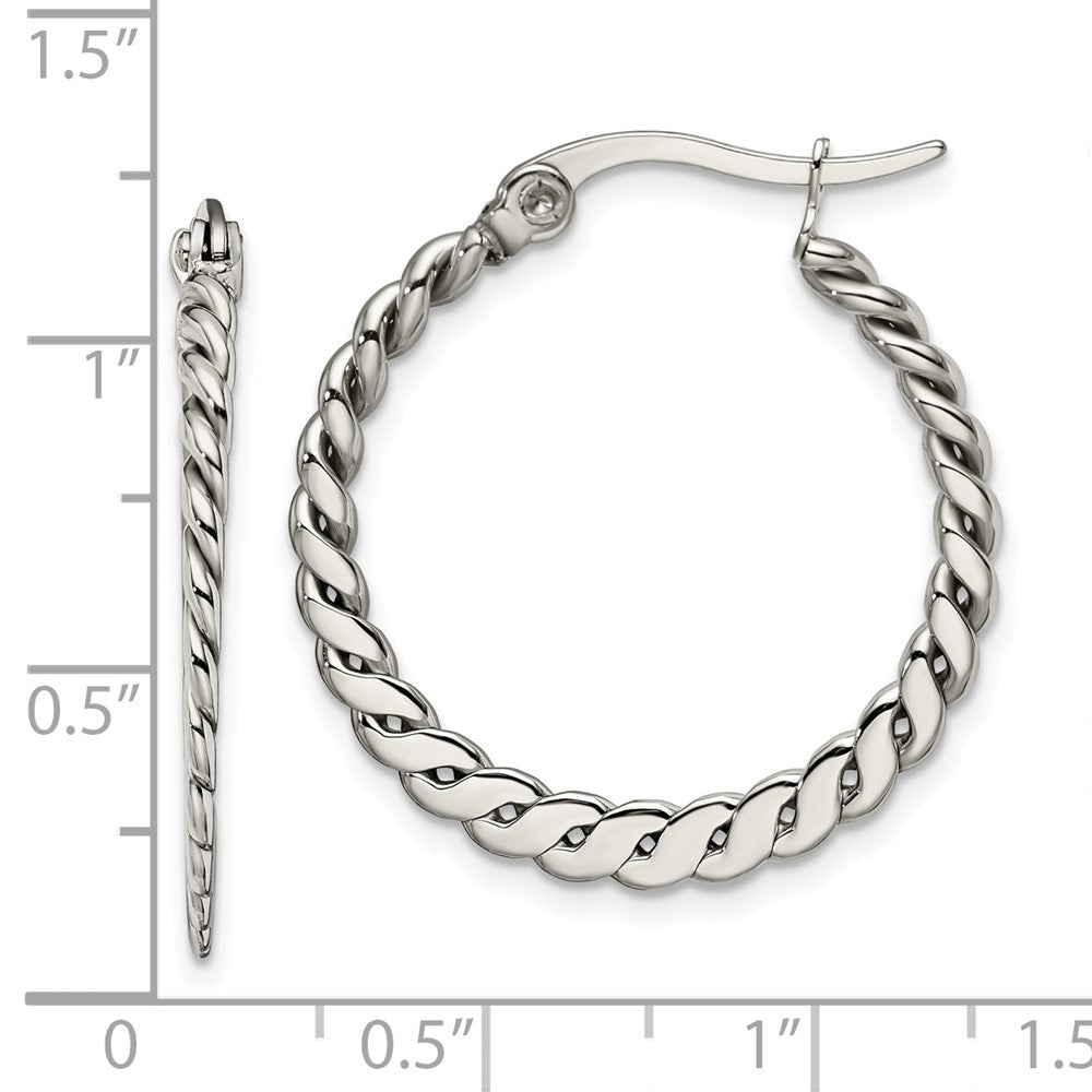 Stainless Steel Polished and Textured Hoop Earrings