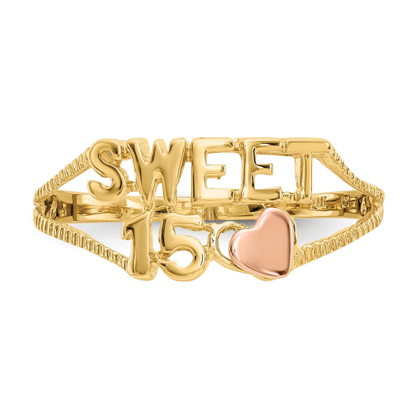 14K Two-tone Sweet 15 Heart Ring Size 6