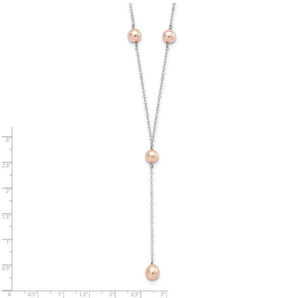 Sterling Silver Rhodium-plated 6-8mm Pink Teardrop and Semi-Round Freshwater Cultured Pearl 6-Station Y-Drop 16 inch Necklace 16 Inches