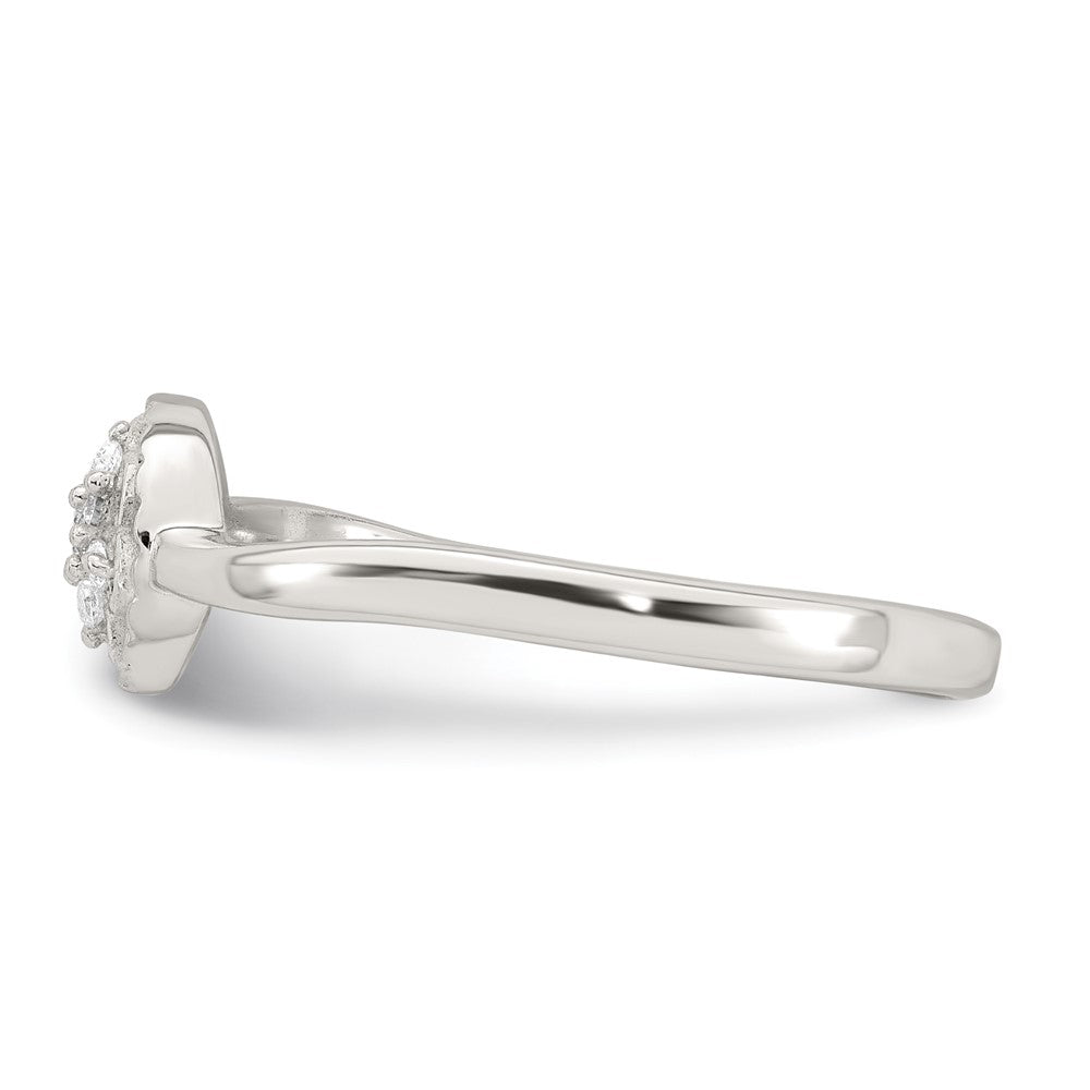 Sterling Silver Polished and Grooved White CZ Flower with Wavy Shank Size 7 Ring