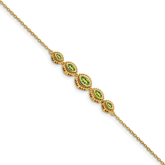 14k Marquise Peridot Bracelet 7  inches