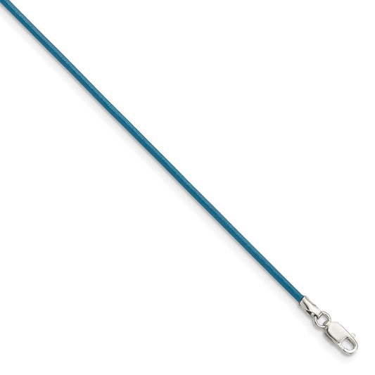 Sterling Silver 18inch 1.5mm Cornflower Leather Cord Necklace 18 Inches