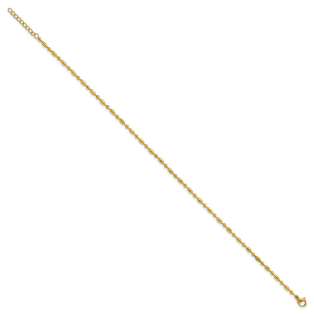 Stainless Steel Polished Yellow IP Fancy Beaded 9.5in Plus 1in ext. Anklet