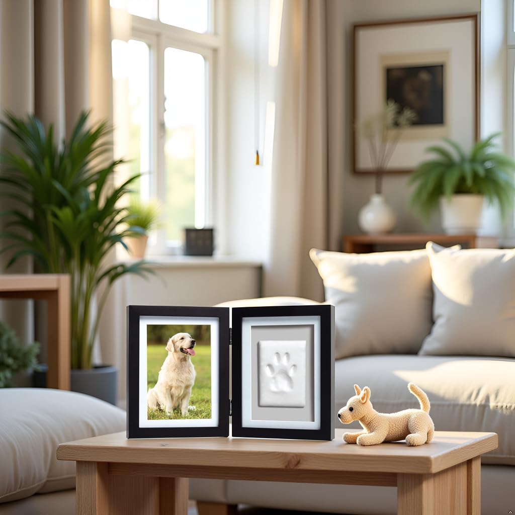 Pawprints Hinged Black Wood 4x6 Photo Frame with Clay, Tools, and Instructions
