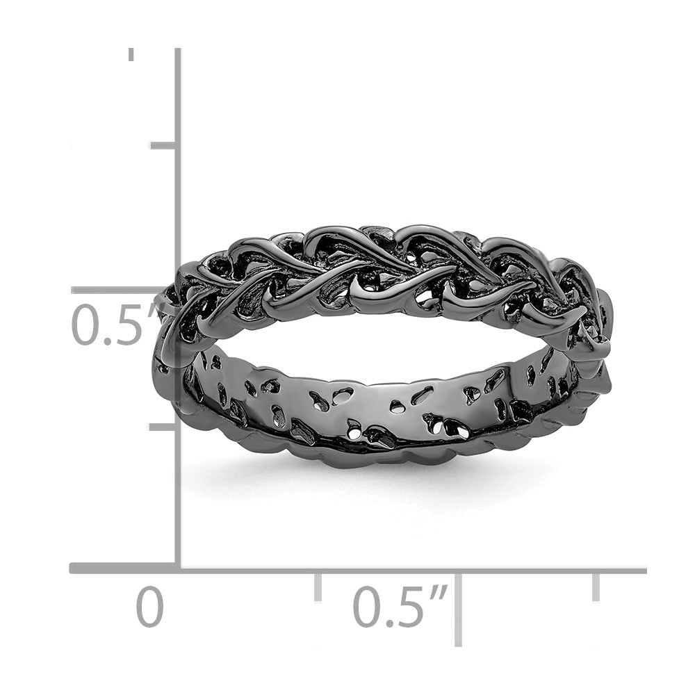Sterling Silver Stackable Expressions Black-plated Carved Size -6