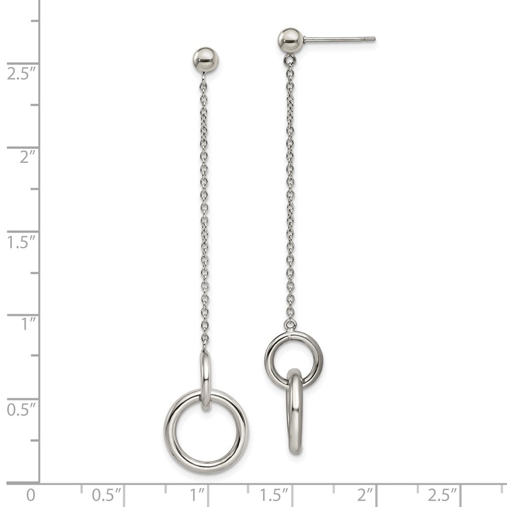 Stainless Steel Polished Circles Post Dangle Earrings