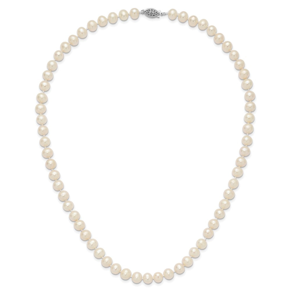 Sterling Silver Rhodium-plated 7-8mm White Near-Round Freshwater Cultured Pearl 20 inch Necklace 20 Inches