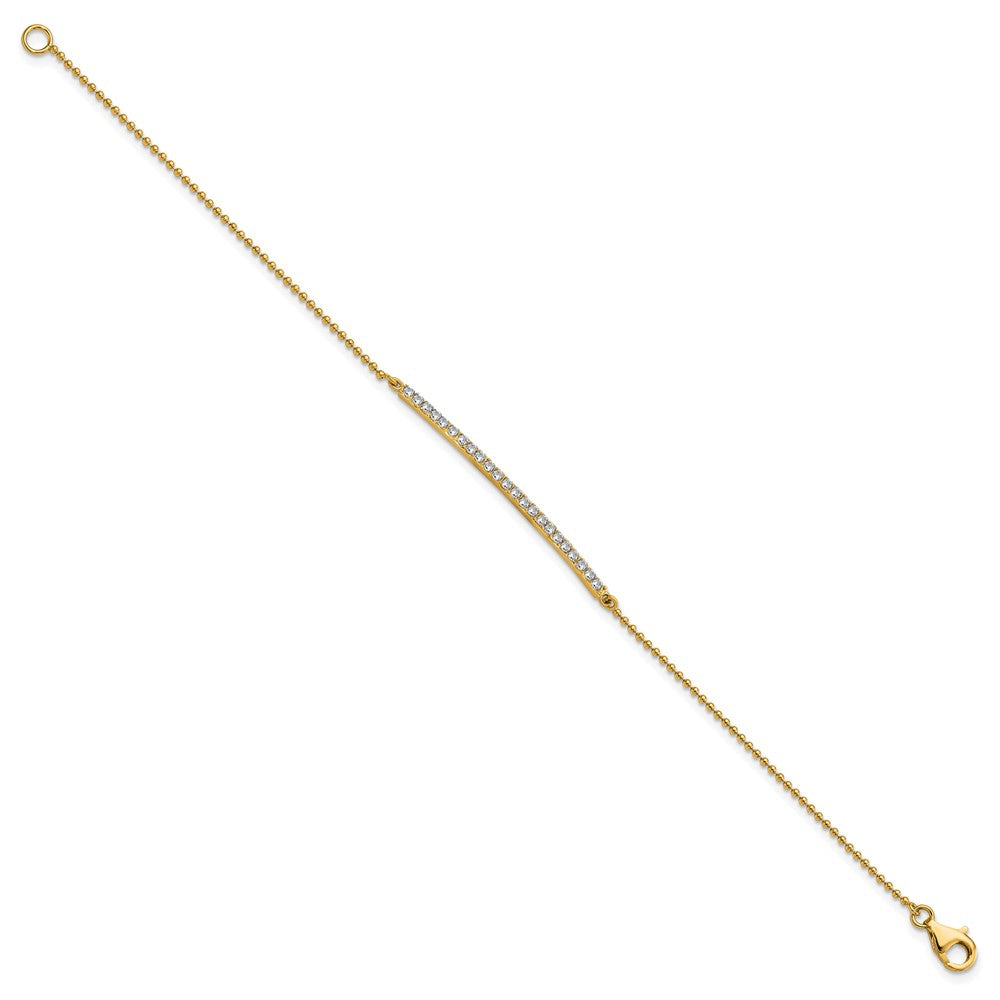 Cheryl M Sterling Silver Gold-plated Polished and Beaded CZ Bar 7 Inch Bracelet