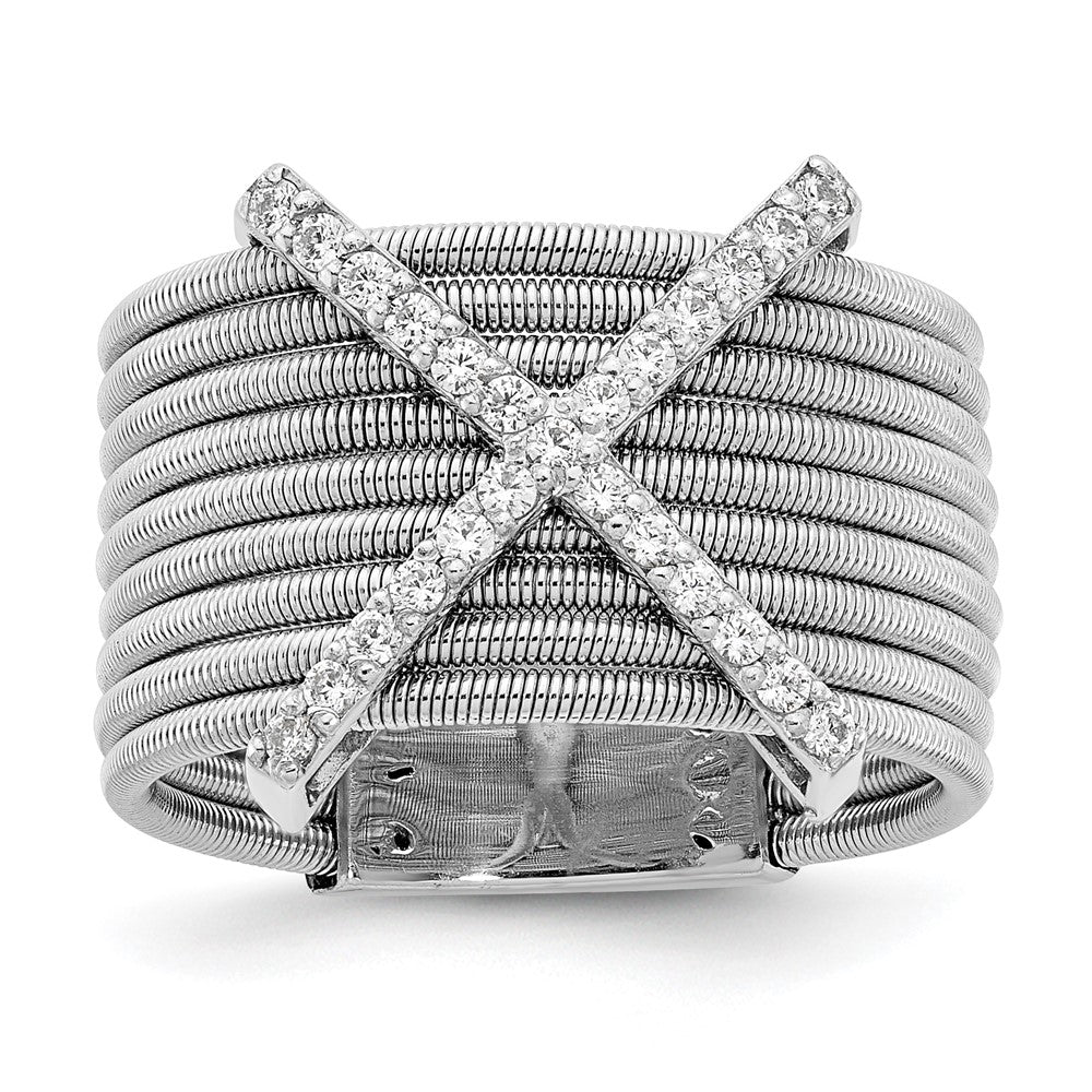 Cheryl M Sterling Silver Rhodium-plated Brilliant-cut CZ Textured Multi-band Ring