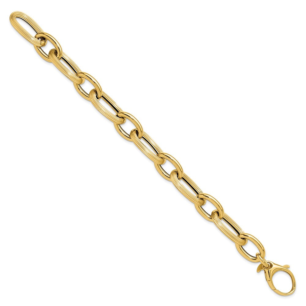 14K Polished Textured Hollow Fancy Link Bracelet 8.5  inches