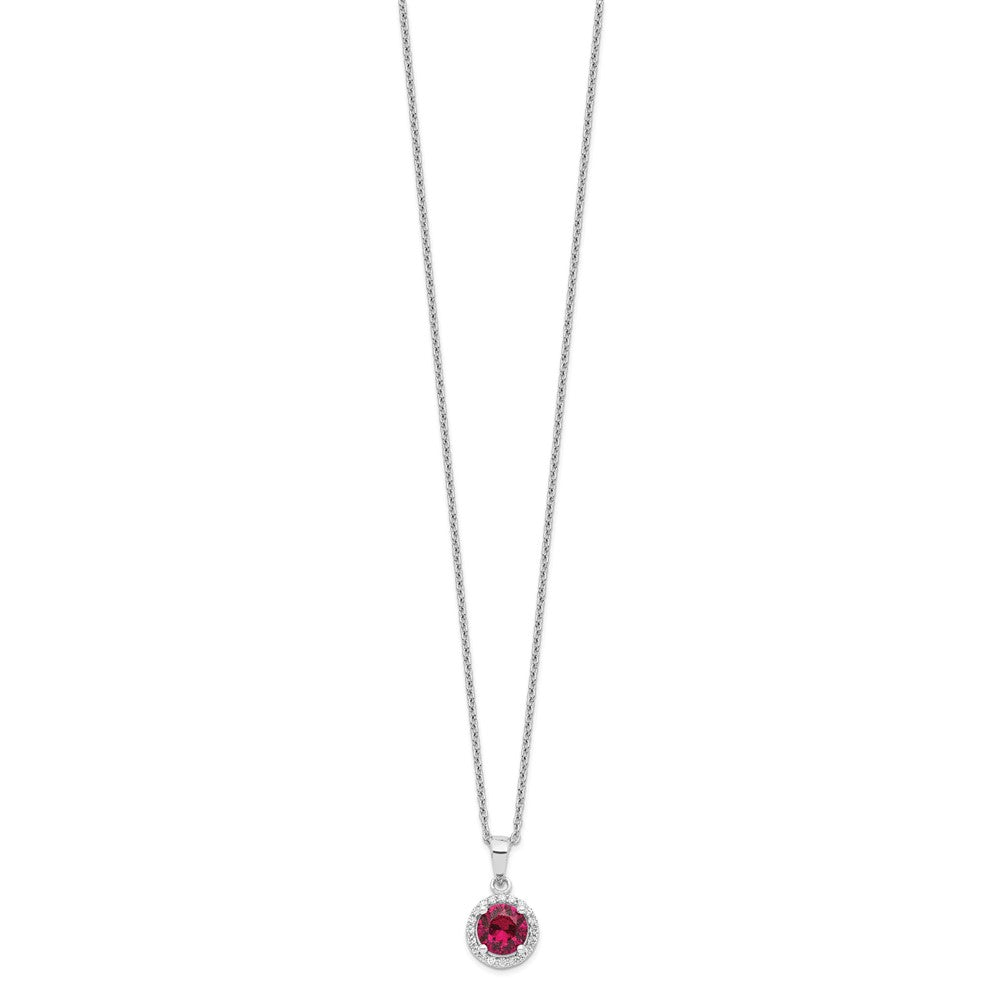 Brilliant Embers Sterling Silver Rhodium-plated 20 Stone 18 inch Red Corundum and Clear CZ Halo Necklace with 2 Inch Extender 18 Inches