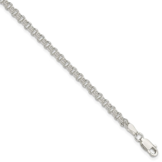 Sterling Silver 3mm Double Link Charm Bracelet 7 inches