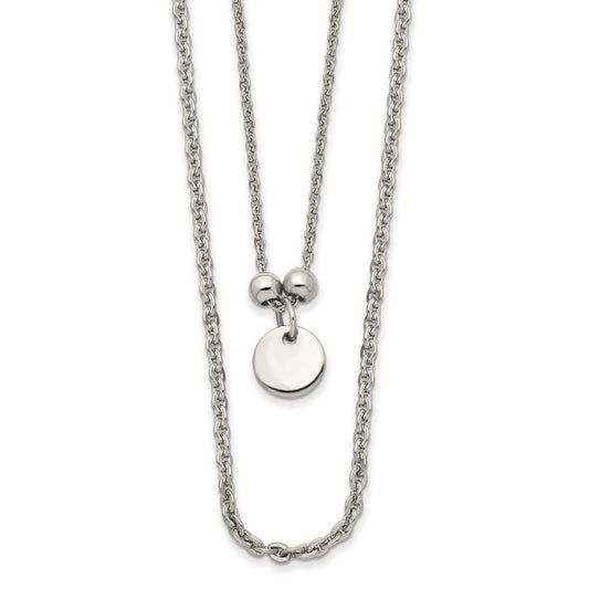 Stainless Steel Polished 2 Strand Small Disc 16.5in w/1.5in ext Necklace