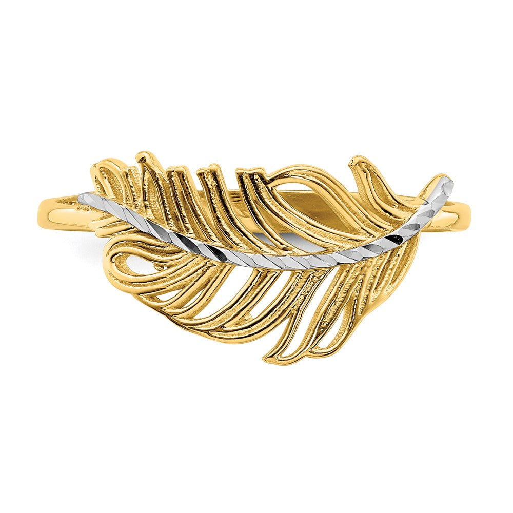 14K with White Rhodium Feather Ring Size 7