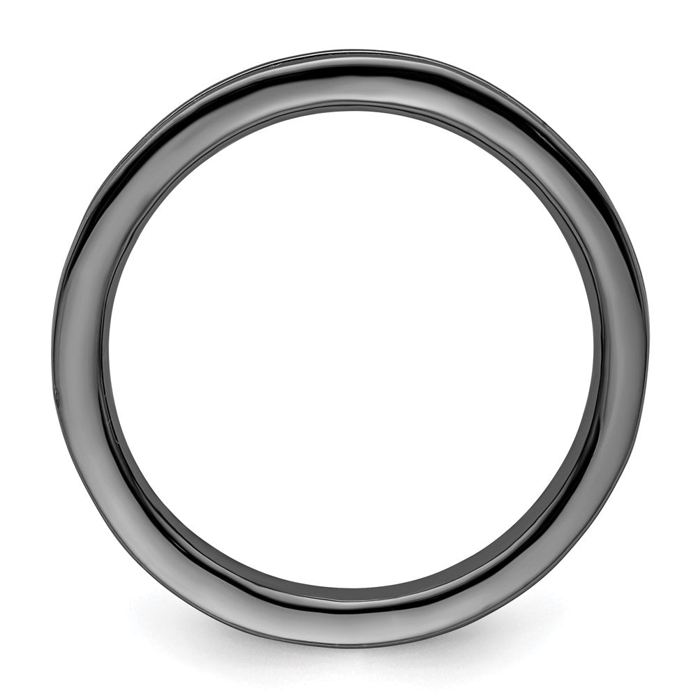 Sterling Silver Stackable Expressions Black-plated Grooved Ring Size -7