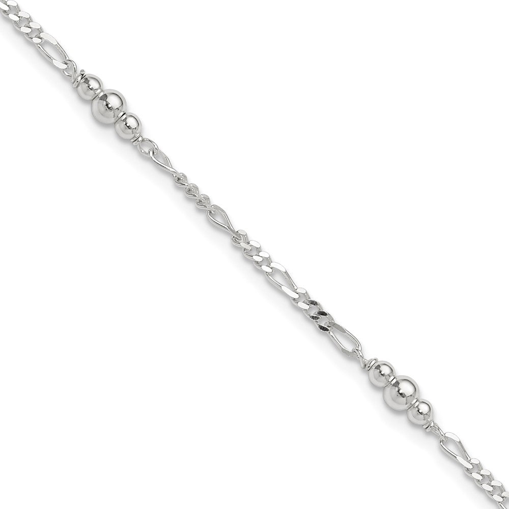 Sterling Silver Polished Bead Plus 1in ext. Anklet 9 inches