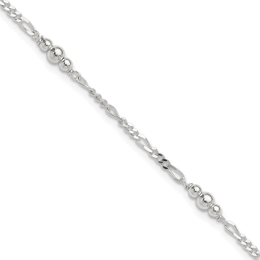 Sterling Silver Polished Bead Plus 1in ext. Anklet 9 inches