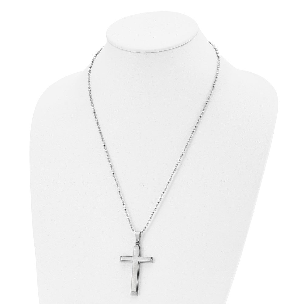Stainless Steel Brushed and Polished Layered Cross 22in Necklace