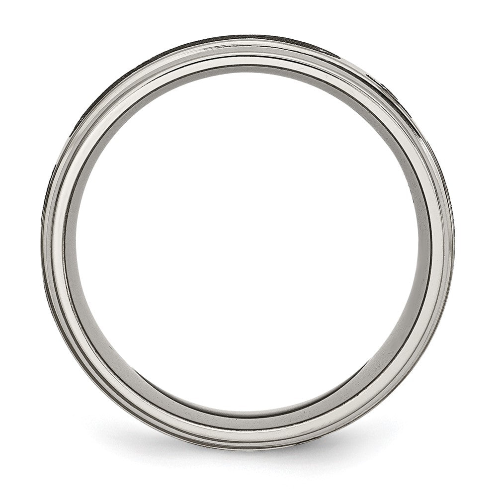 Titanium Brushed & Polished Cross Laser Design 8mm Ridged Edge Band Size - 13