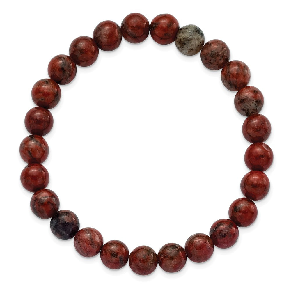 Sesame Red Agate Beaded Stretch Bracelet 7 inches