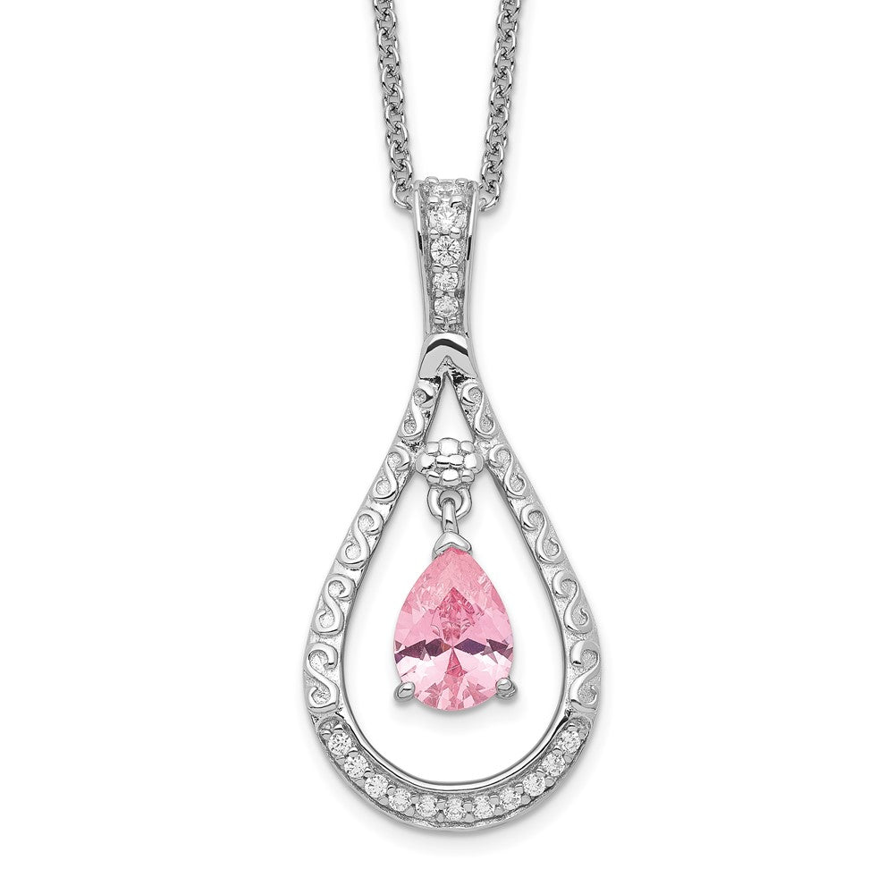 Sentimental Expressions Sterling Silver Rhodium-plated Oct. CZ Stone Never Forget Tear 18in Birthstone Necklace 18 Inches