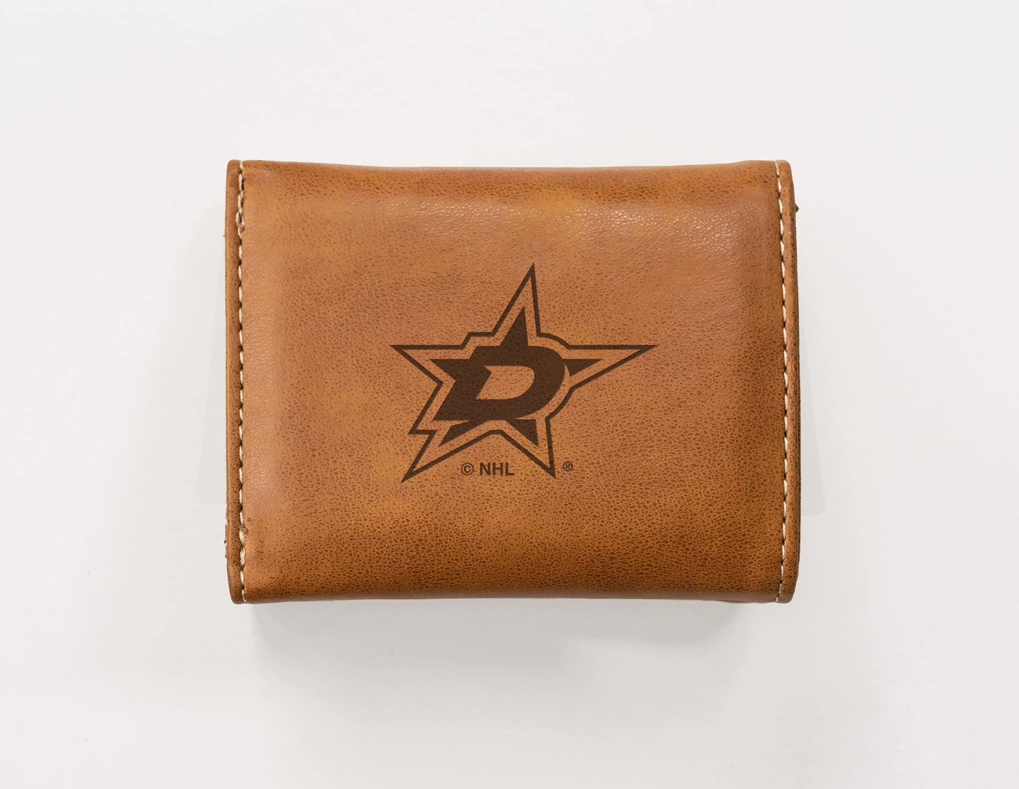 Hockey Rico Industries Dallas Stars Brown Laser Engraved Trifold Laser Engraved Tri-Fold Wallet - Men's Accessory
