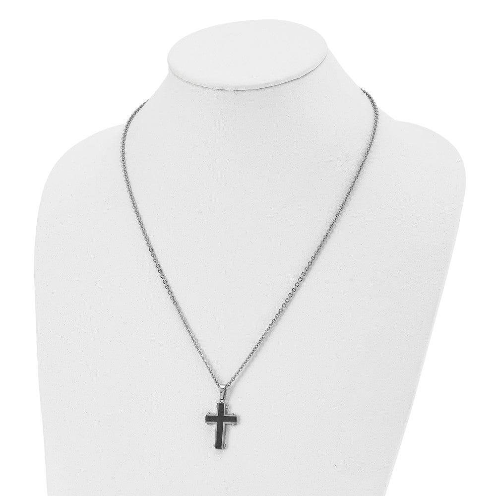 Stainless Steel Polished Black IP-plated Cross 22in Necklace