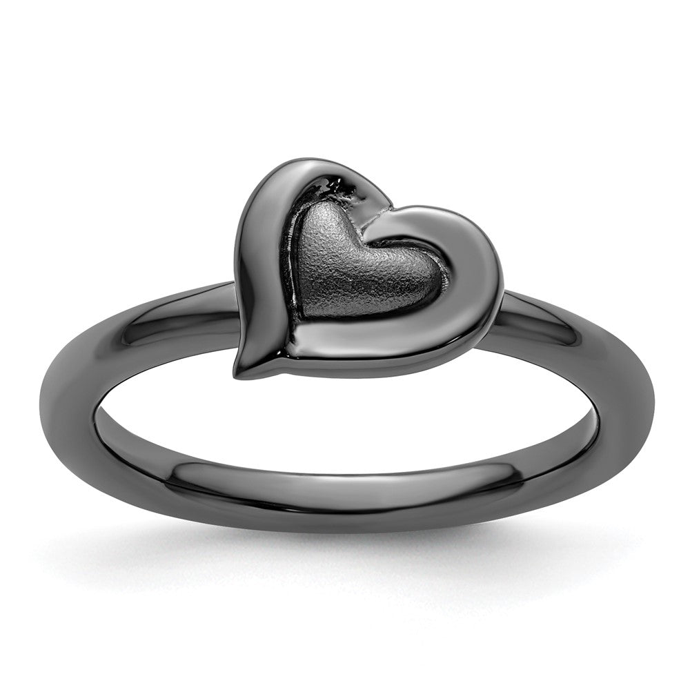Sterling Silver Stackable Expressions Black-plated Heart Ring Size -7