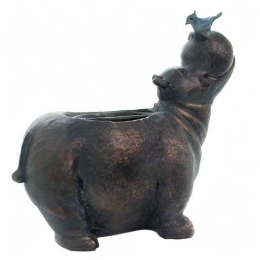 Roman 13" Hippo with Bird Outdoor Garden Planter