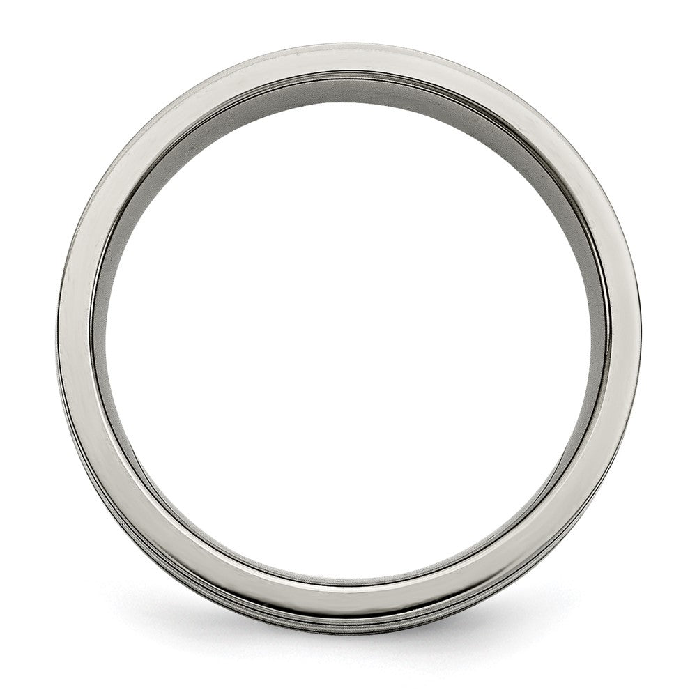 Titanium Brushed w/Sterling Silver Inlay 6mm Grooved Band Size - 8