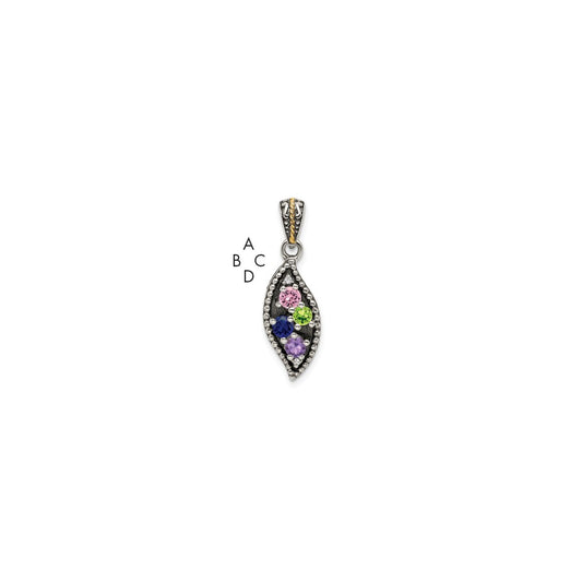 Sterling Silver Antiqued w/14k 4-stone w/Diamond Mothers Pendant Semi-Mount